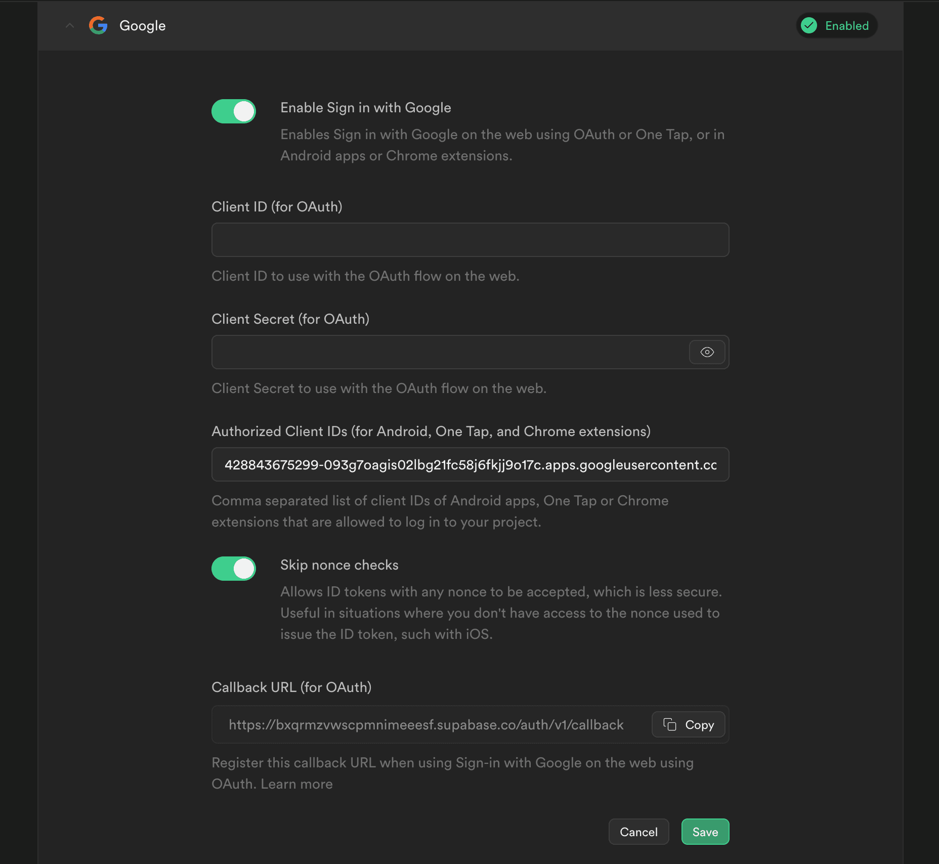 NBase Auth Google auth provider